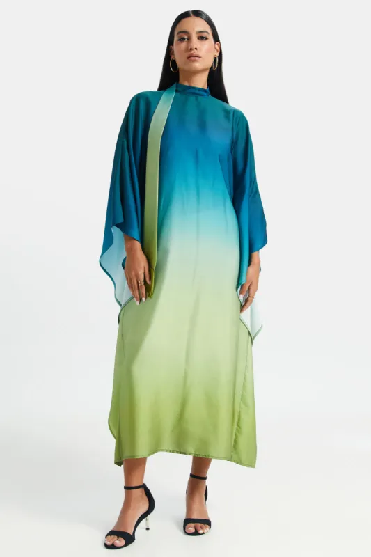 Women Green And Blue Ombre Print Kaftan sold by Redtag