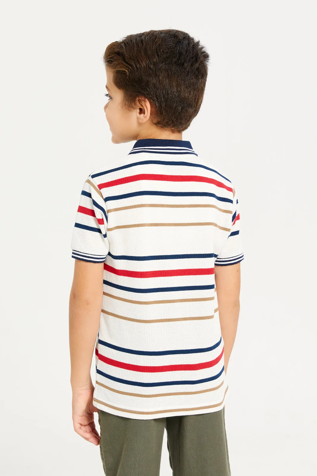 Junior Boys White Yarn Dyed Polo sold by Redtag product image thumbnail 3