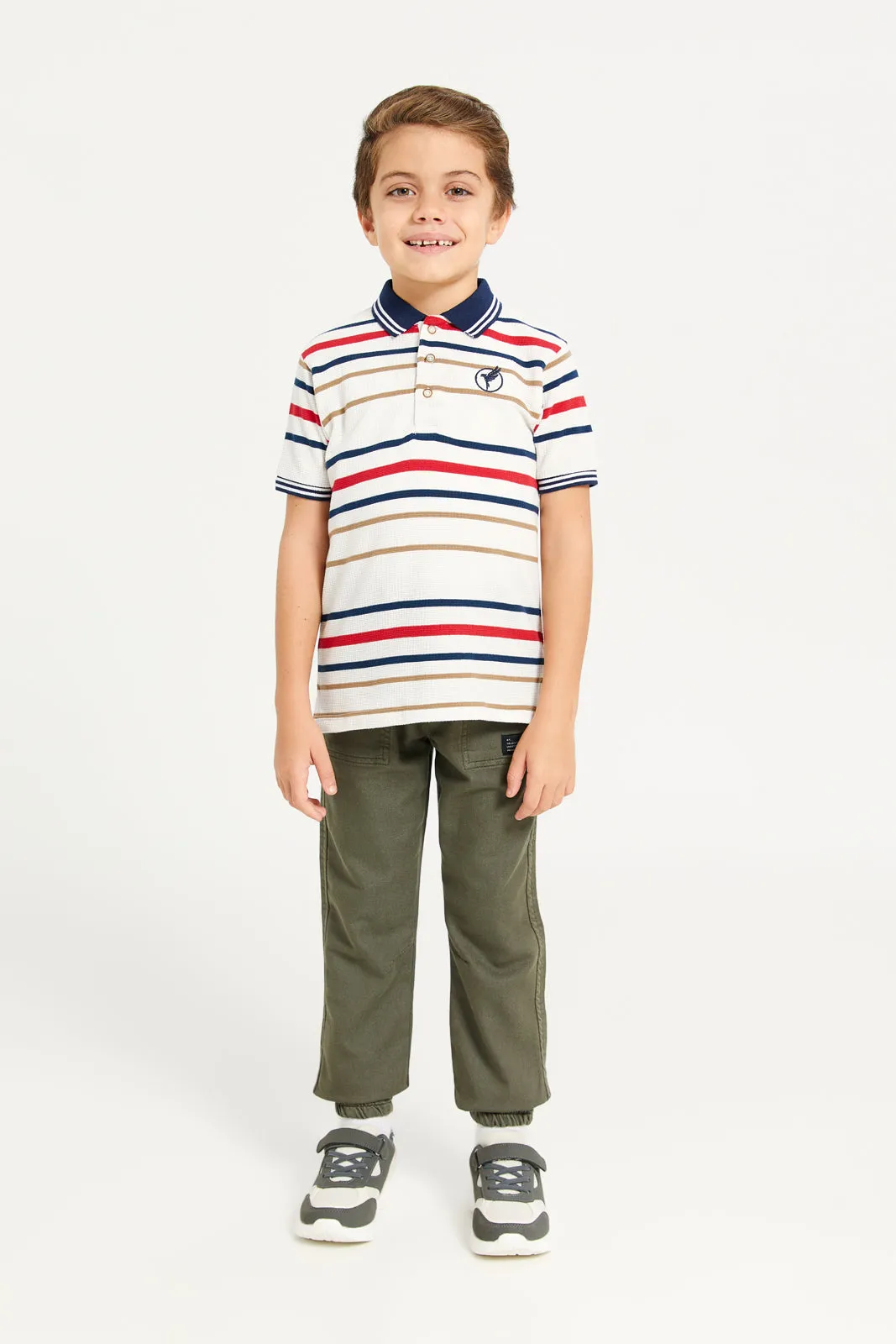 Junior Boys White Yarn Dyed Polo sold by Redtag product image thumbnail 2
