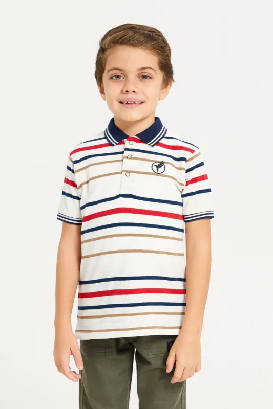 Junior Boys White Yarn Dyed Polo sold by Redtag
