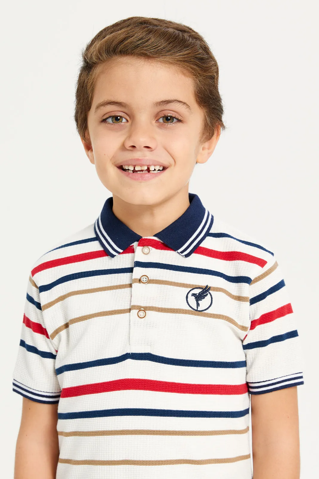 Junior Boys White Yarn Dyed Polo sold by Redtag product image thumbnail 4