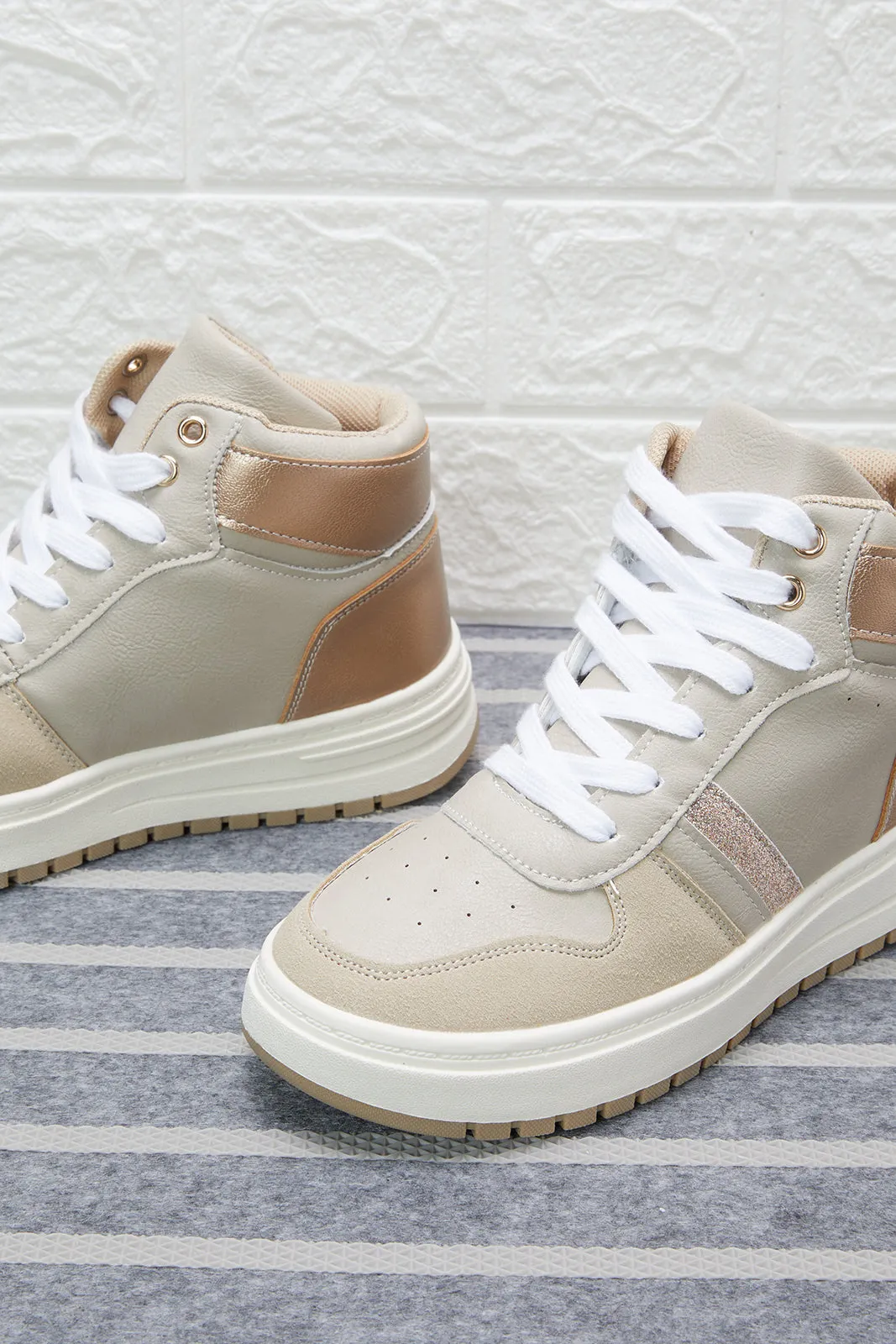 Beige Lace-Up High-Top sold by Redtag product image thumbnail 3