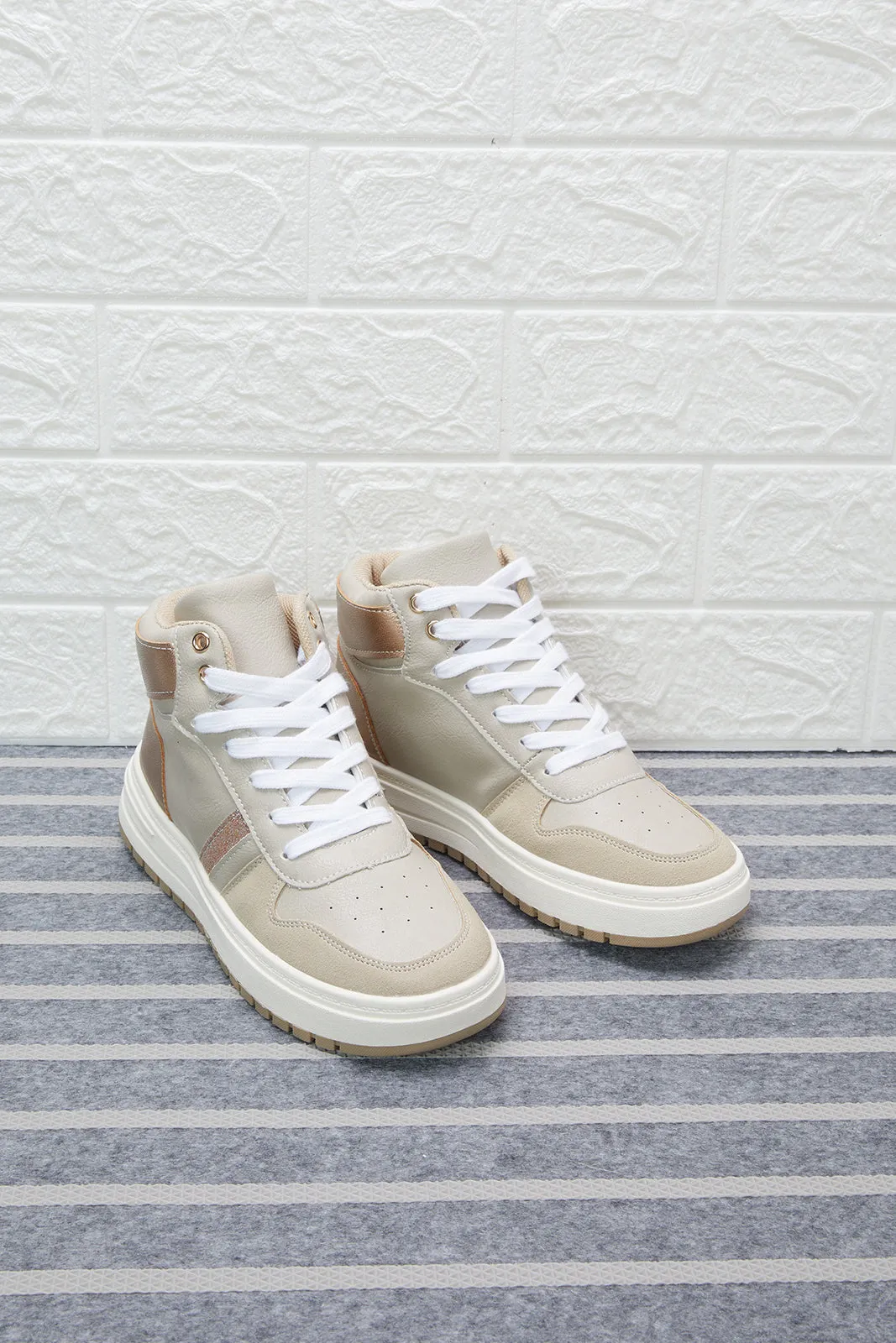 Beige Lace-Up High-Top sold by Redtag product image thumbnail 2