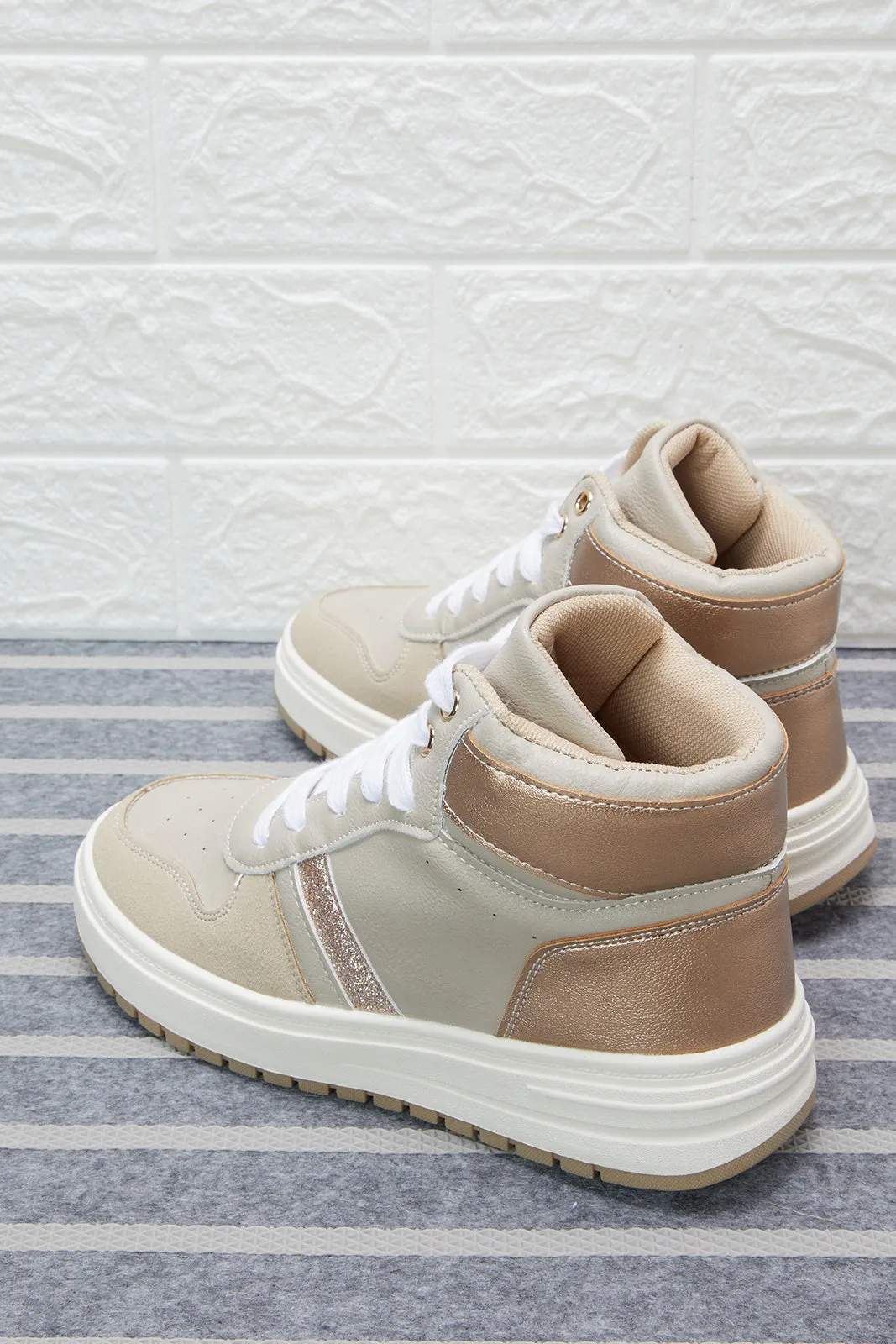 Beige Lace-Up High-Top sold by Redtag product image thumbnail 4