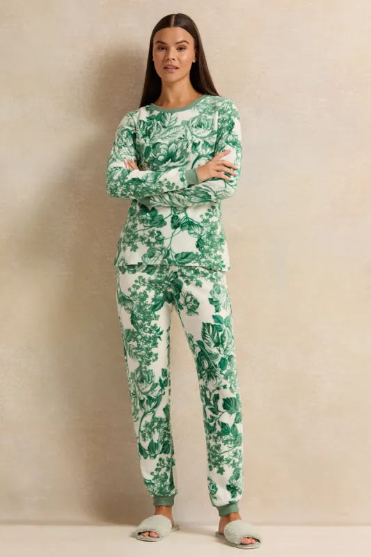 Women Green Knit Printed Pyjama Set (2 Piece) sold by Redtag