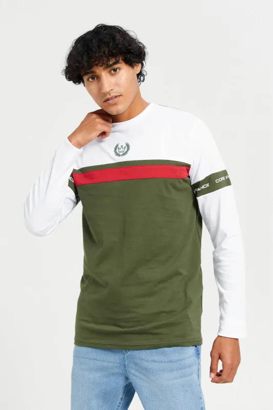 Men Green And White Long Sleeve T-shirt sold by Redtag