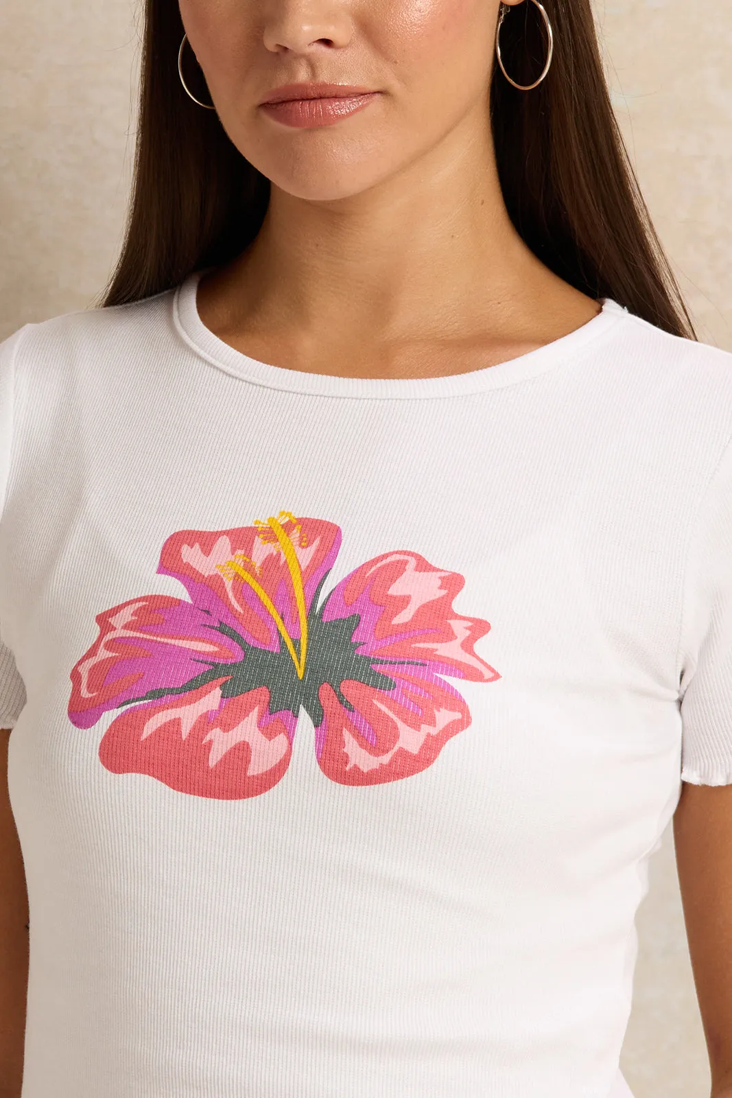 Women White Embellished Rib T-Shirt sold by Redtag product image thumbnail 4