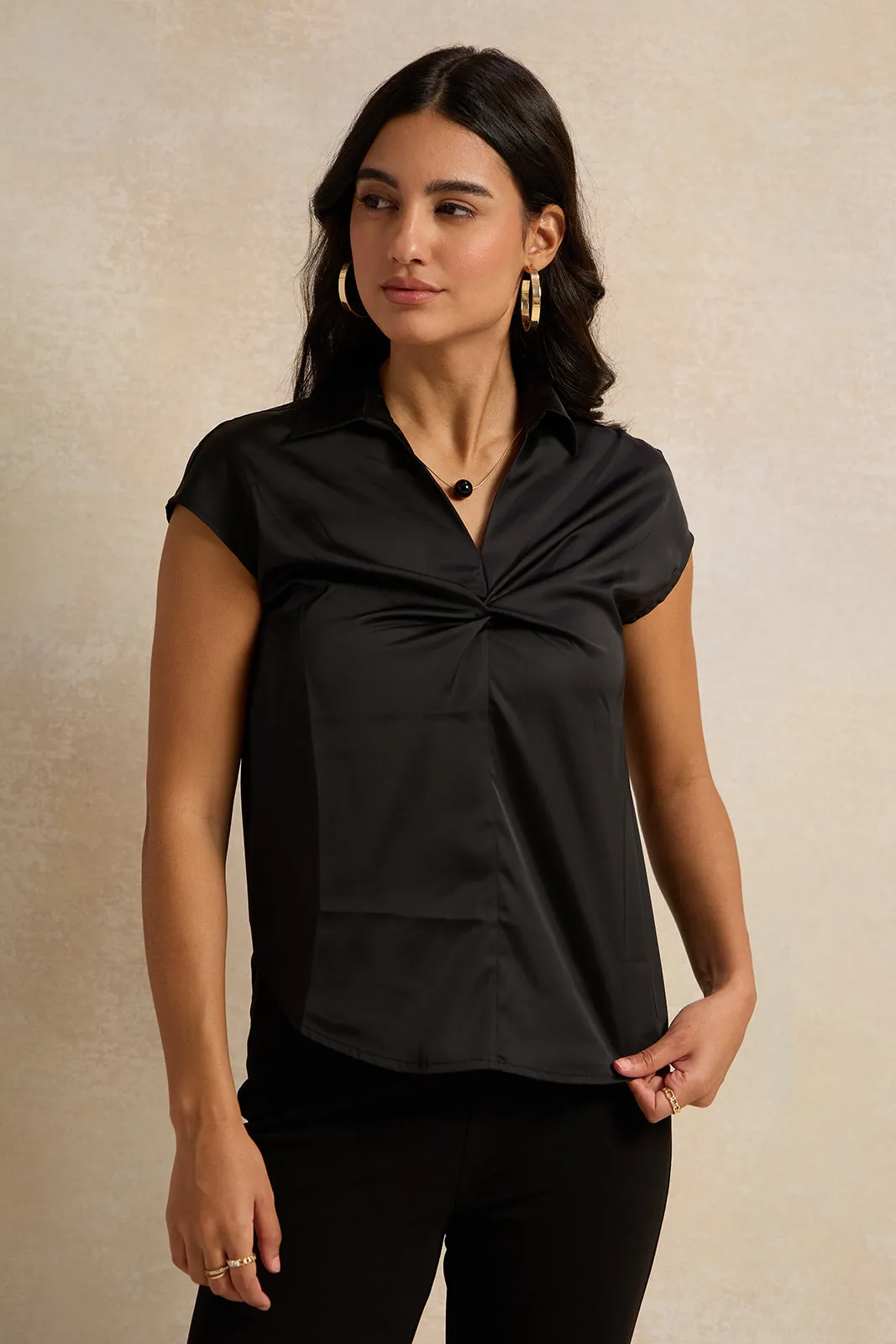 Neck Pearl Trim Detail Blouse:Beige sold by Redtag