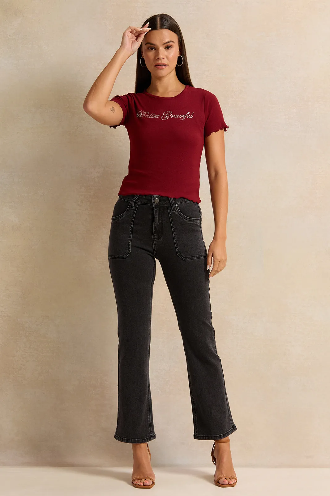 Burgundy Printed Rib T-Shirt sold by Redtag product image thumbnail 2