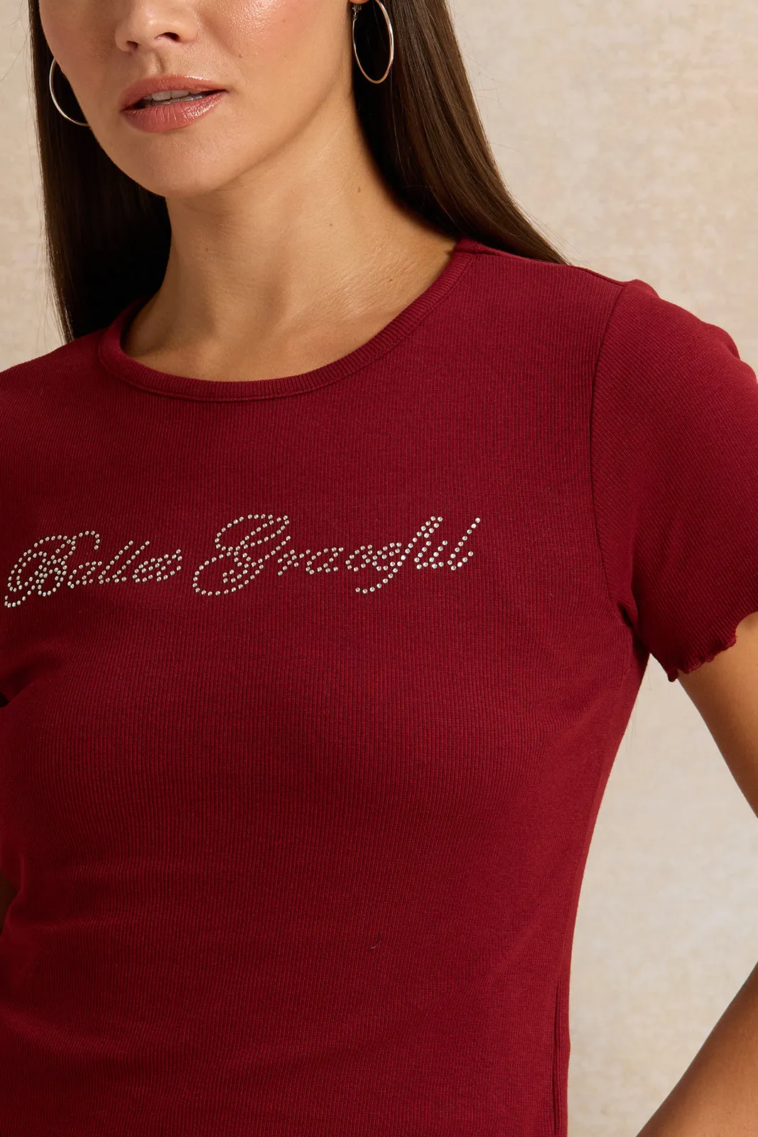 Burgundy Printed Rib T-Shirt sold by Redtag product image thumbnail 4