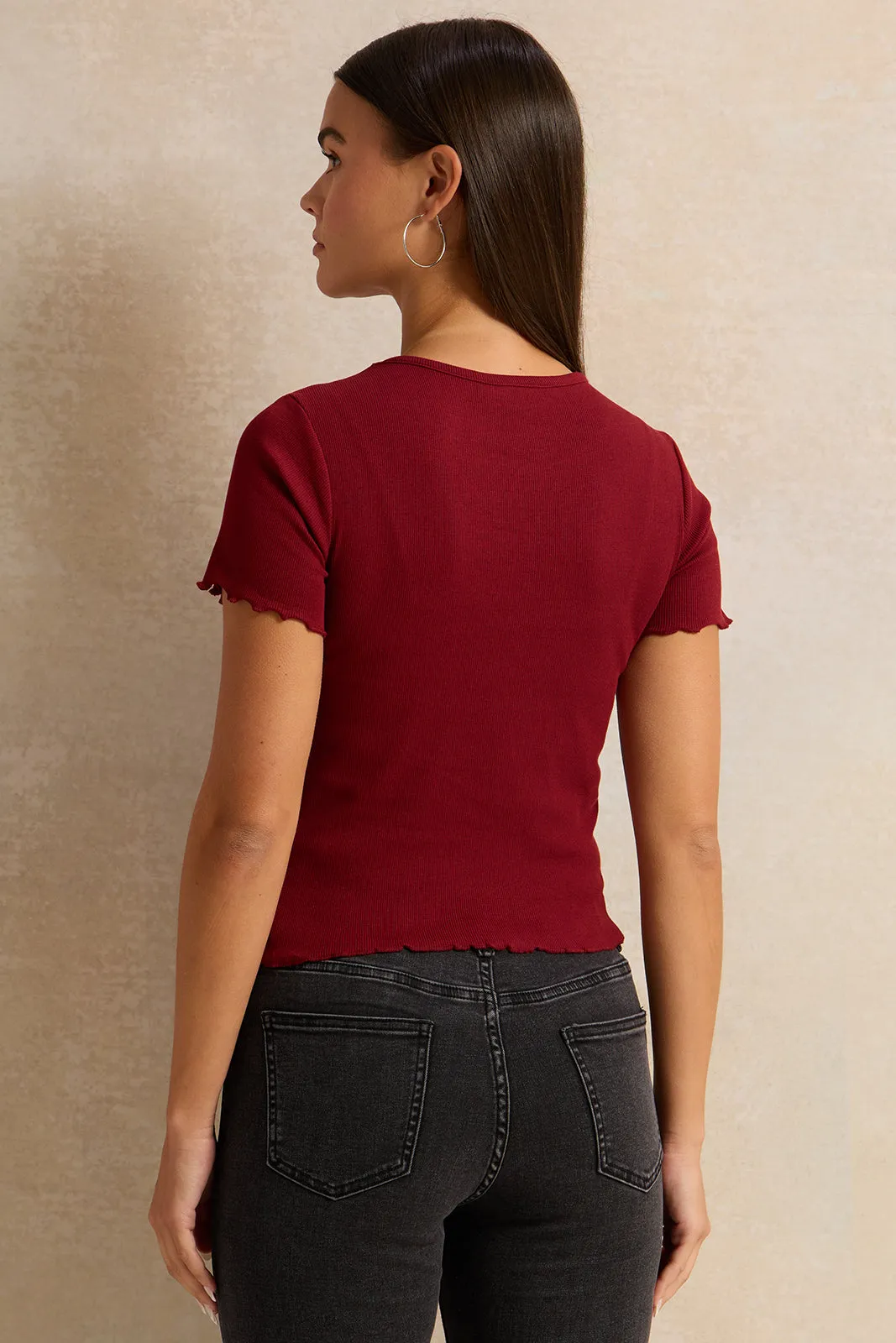 Burgundy Printed Rib T-Shirt sold by Redtag product image thumbnail 3