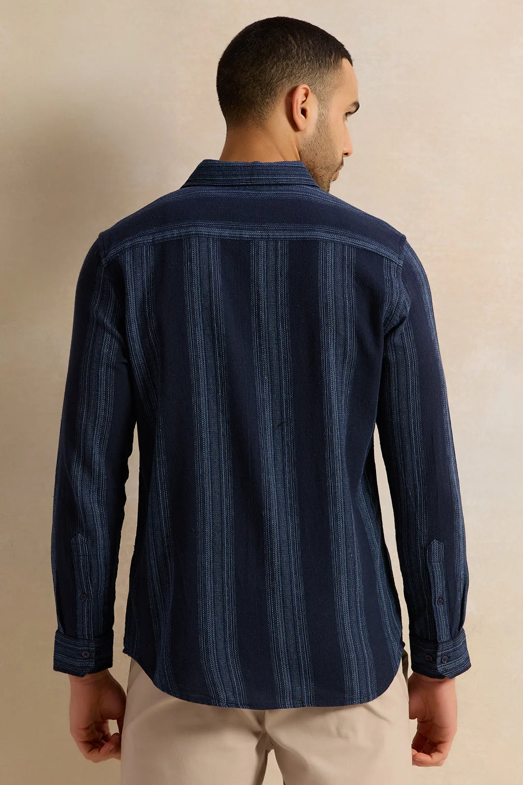 Men Navy Striped Casual Shirt sold by Redtag product image thumbnail 3