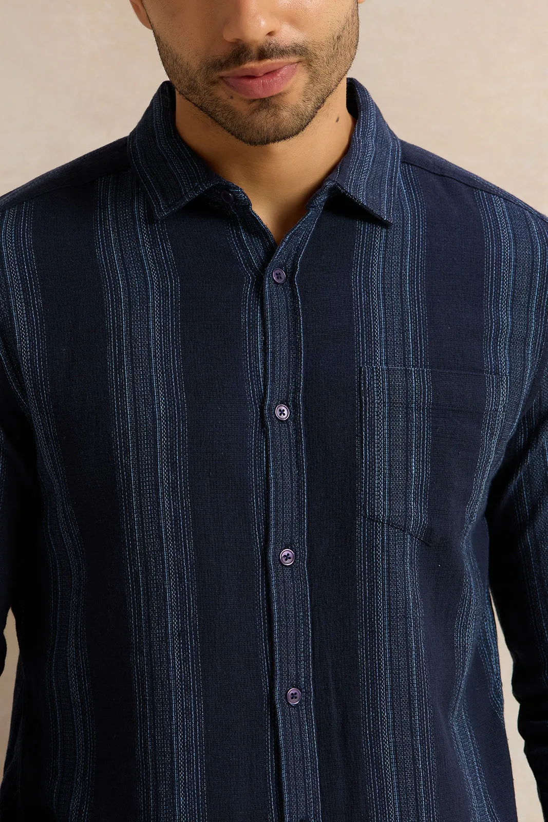 Men Navy Striped Casual Shirt sold by Redtag product image thumbnail 4