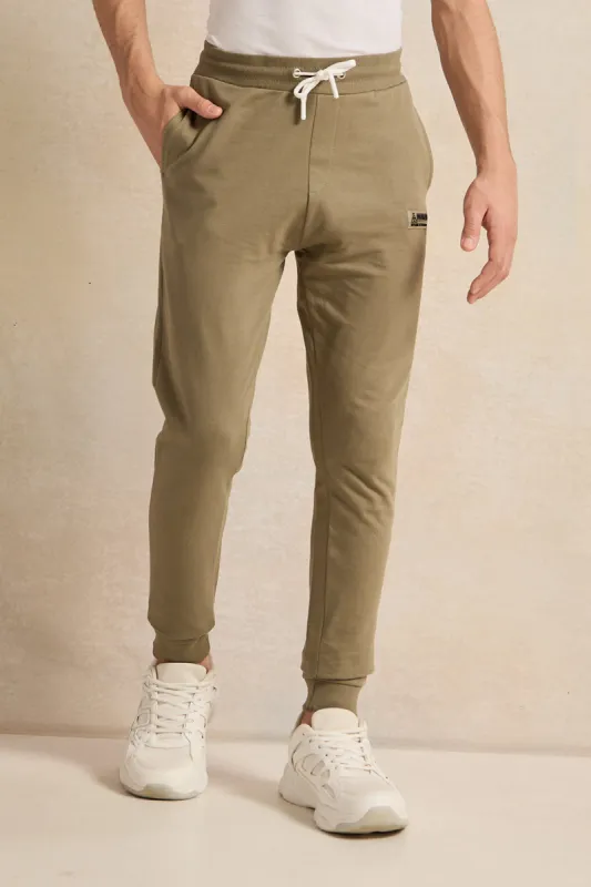 Senior Boys Olive Patch Embroidered Track Pants sold by Redtag