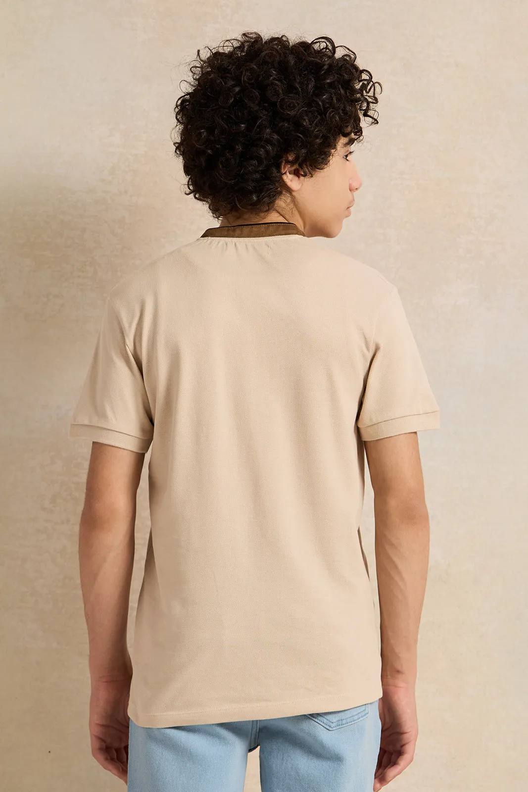Senior Boys Beige Embroidered Polo Shirt sold by Redtag product image thumbnail 3
