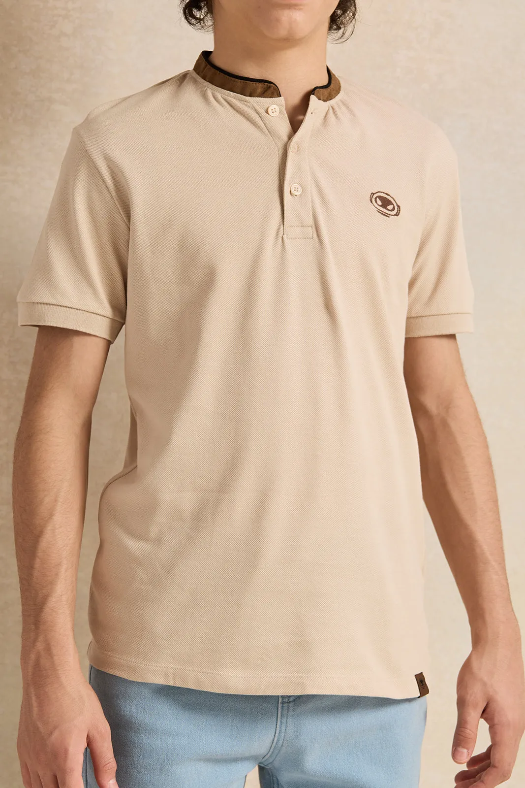Senior Boys Beige Embroidered Polo Shirt sold by Redtag product image thumbnail 4