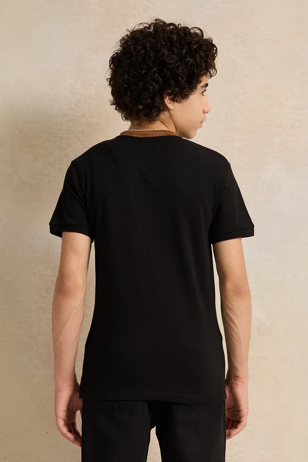 Senior Boys Black Embroidered Polo Shirt sold by Redtag product image thumbnail 3