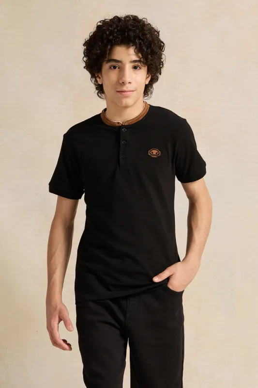 Senior Boys Black Embroidered Polo Shirt sold by Redtag