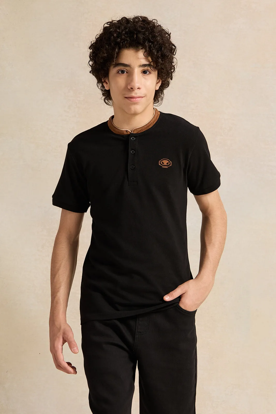 Senior Boys Black Embroidered Polo Shirt sold by Redtag