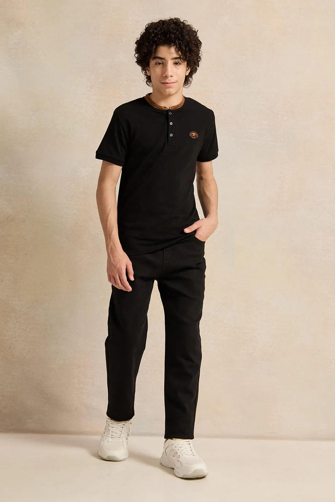 Senior Boys Black Embroidered Polo Shirt sold by Redtag product image thumbnail 2