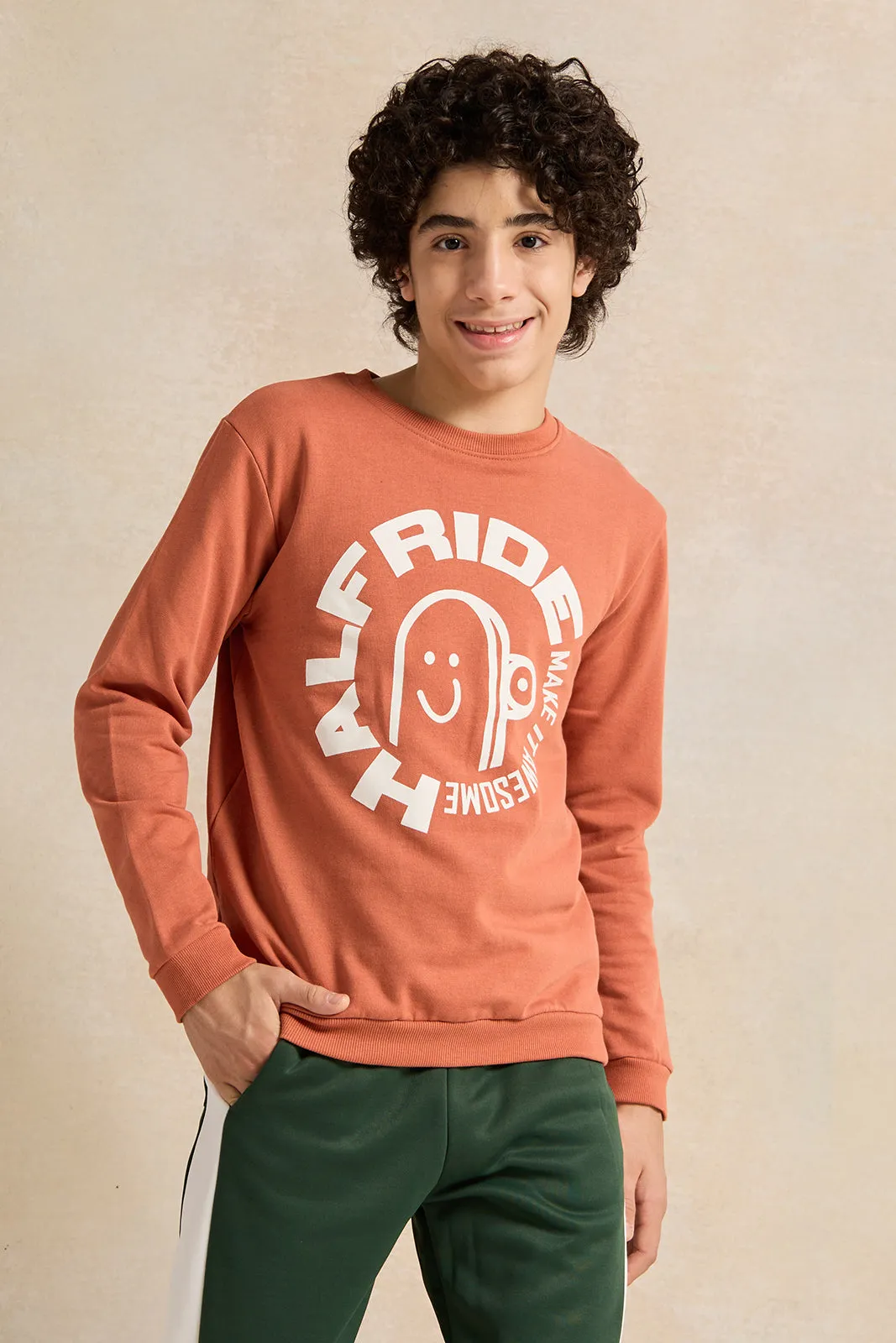 Senior Boys Orange Printed Sweatshirt sold by Redtag