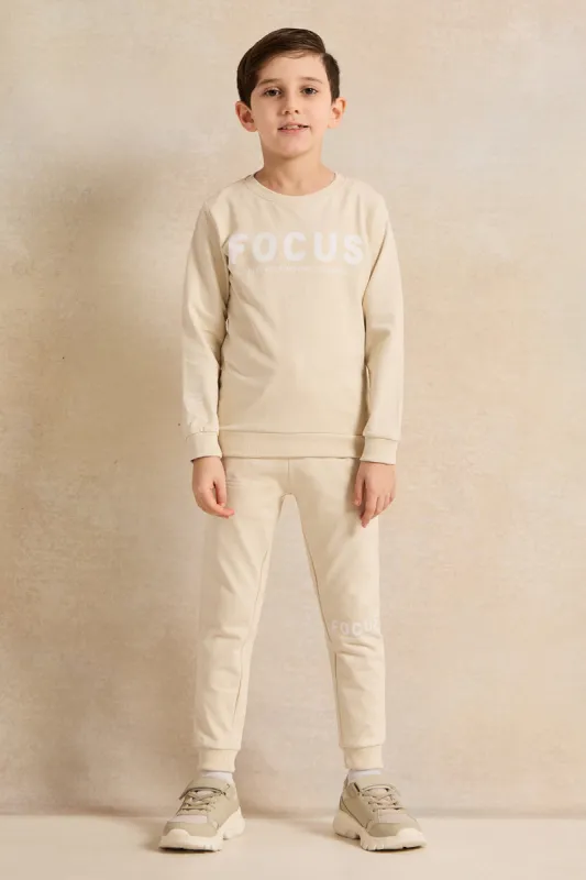 Boys Beige Printed Basic Jog Set (2 Piece) sold by Redtag