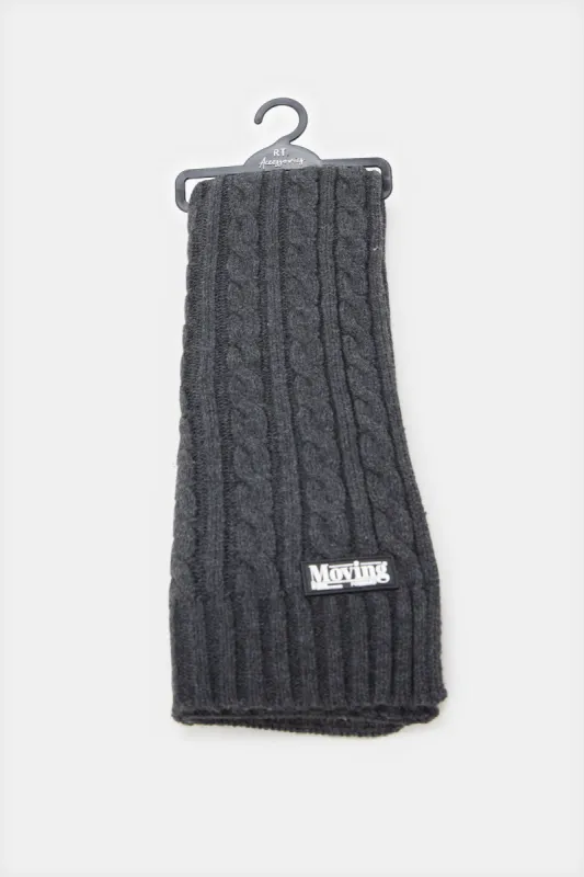 Men Charcoal Textured Knitted Scarf sold by Redtag