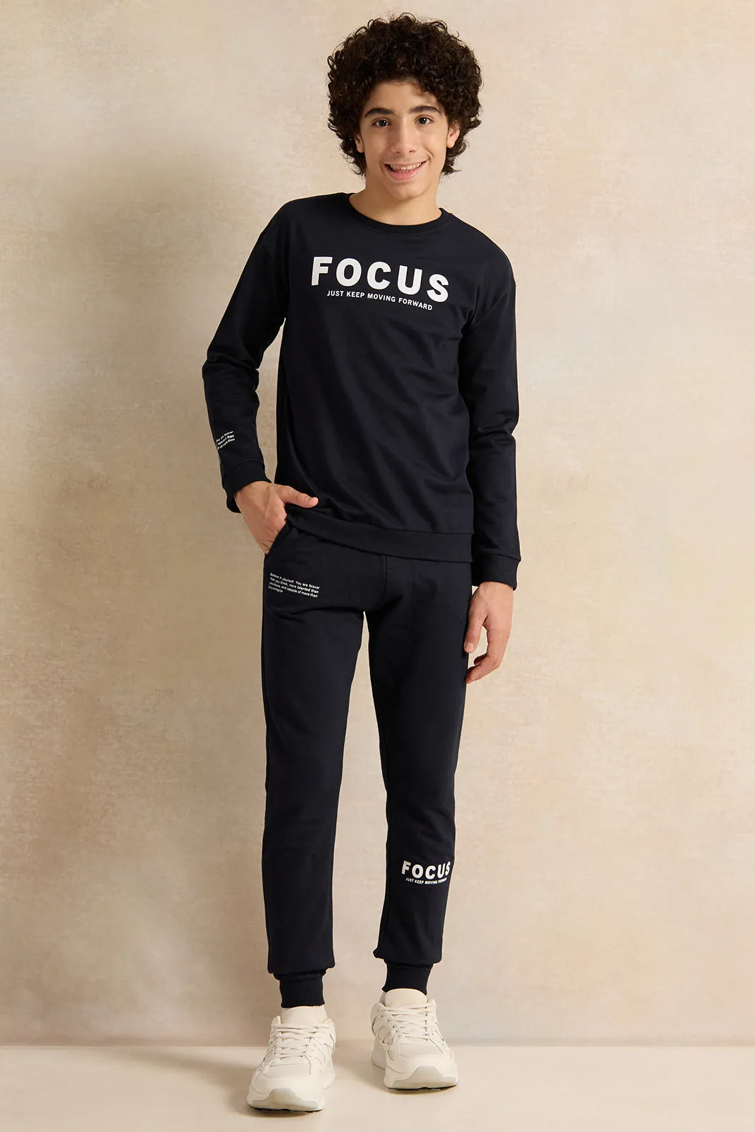 Senior Boys Black Printed Basic Jog Set (2 Piece) sold by Redtag