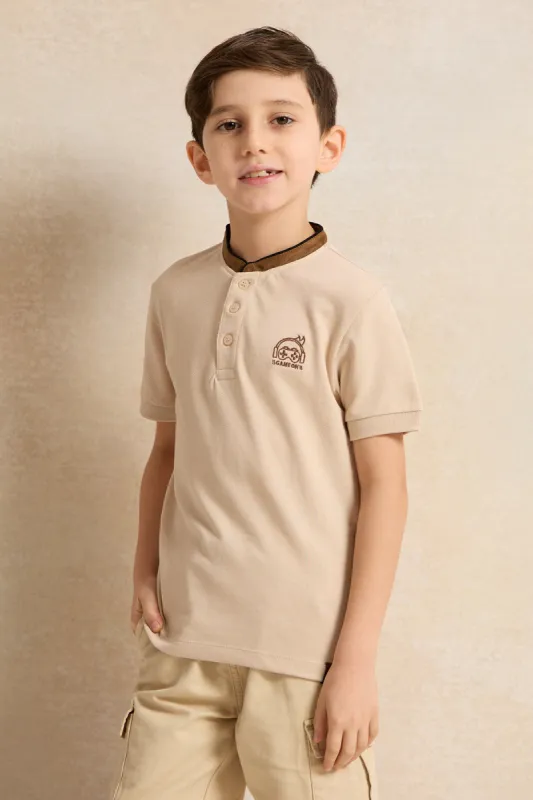 Junior Boys Beige Basic Polo sold by Redtag