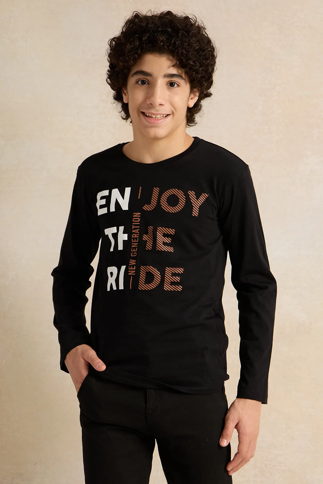 Senior Boys Black Printed T-shirt sold by Redtag