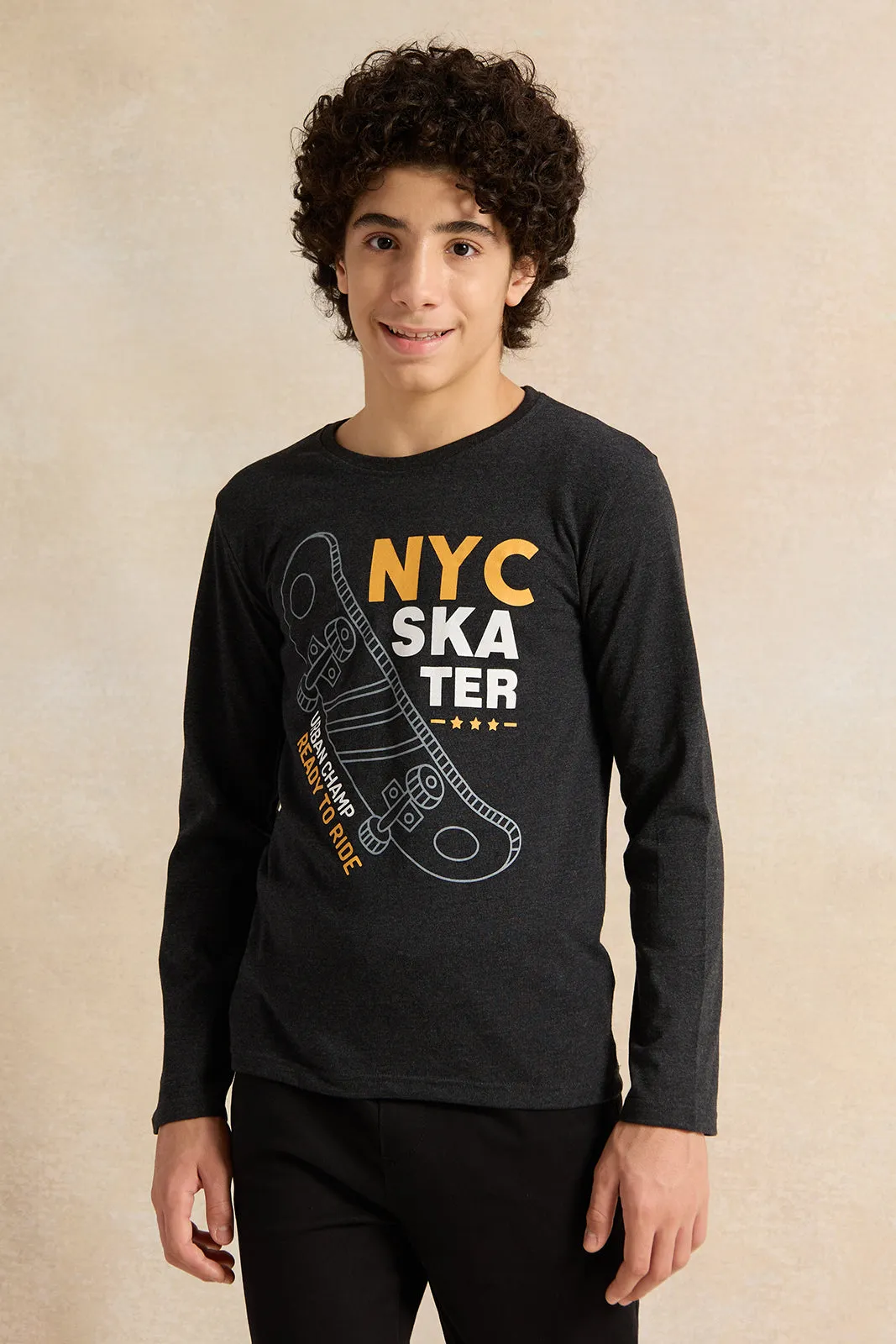 Senior Boys Black Printed T-shirt sold by Redtag