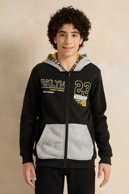 Senior Boys Black Printed Hooded Sweatshirt sold by Redtag
