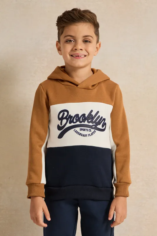 Boys Brown Hooded Printed Sweatshirt sold by Redtag