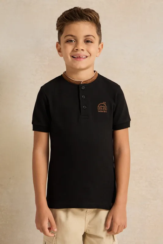 Boys Black Short Sleeve Polo T-Shirt sold by Redtag