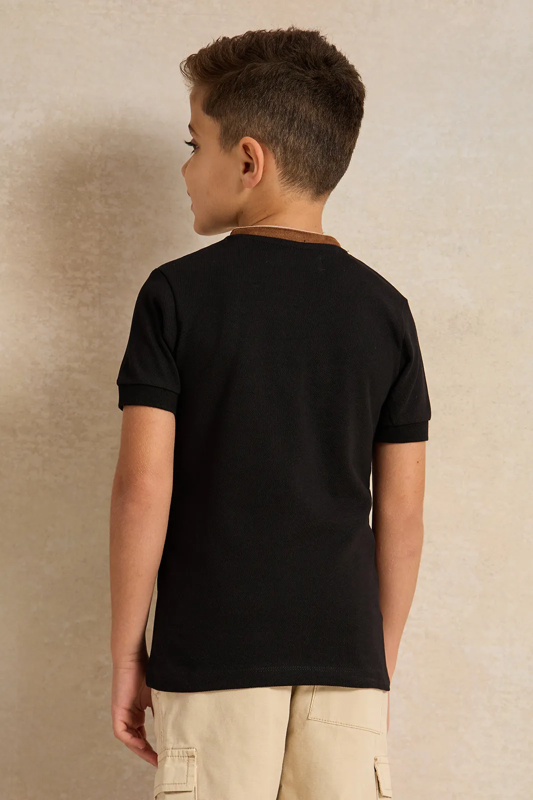 Boys Black Short Sleeve Polo T-Shirt sold by Redtag product image thumbnail 3
