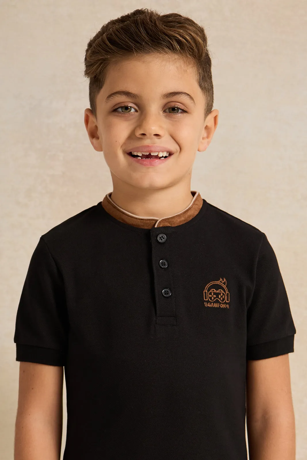 Boys Black Short Sleeve Polo T-Shirt sold by Redtag product image thumbnail 4