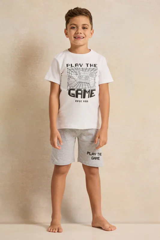 Boys White And Grey Printed Night Wear Set (2 Piece) sold by Redtag
