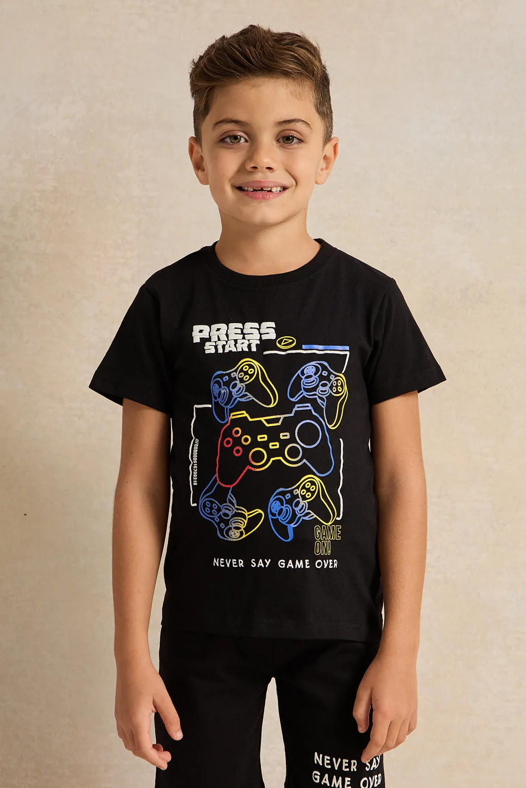 Boys Black Printed Night Wear Set (2 Piece) sold by Redtag product image thumbnail 2