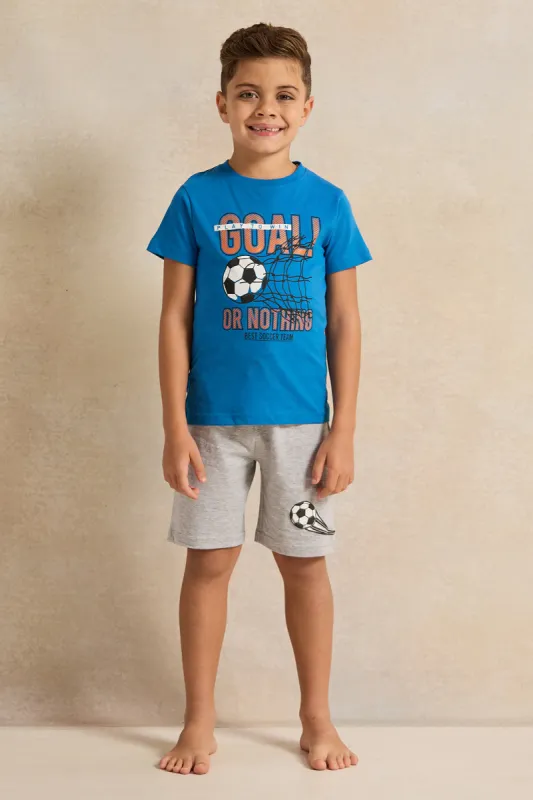 Boys Blue And Grey Printed Night Wear Set (2 Piece) sold by Redtag