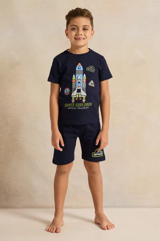 Boys Navy Printed Night Wear Set (2 Piece) sold by Redtag