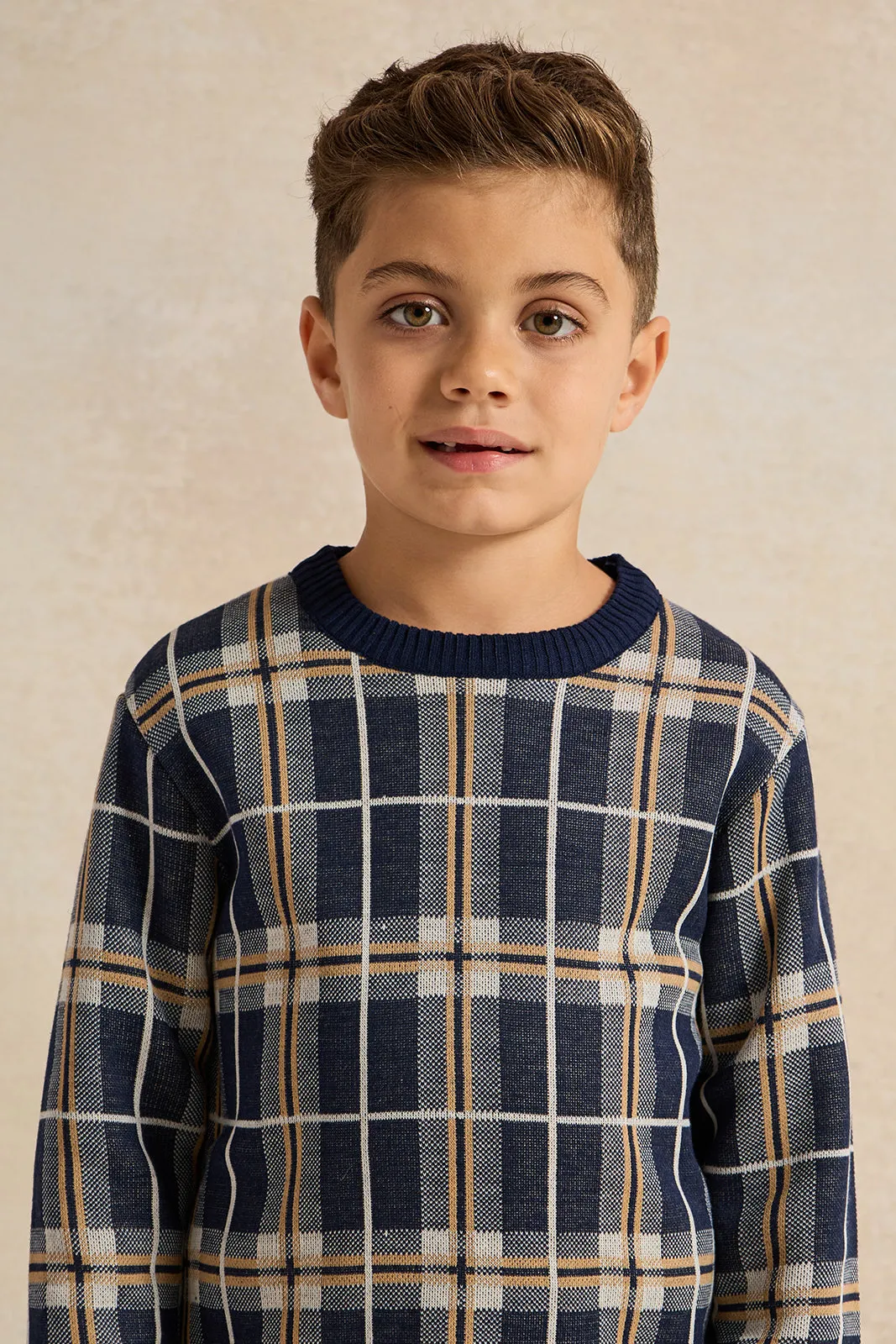 Boys Navy Checkered Pullover sold by Redtag product image thumbnail 4