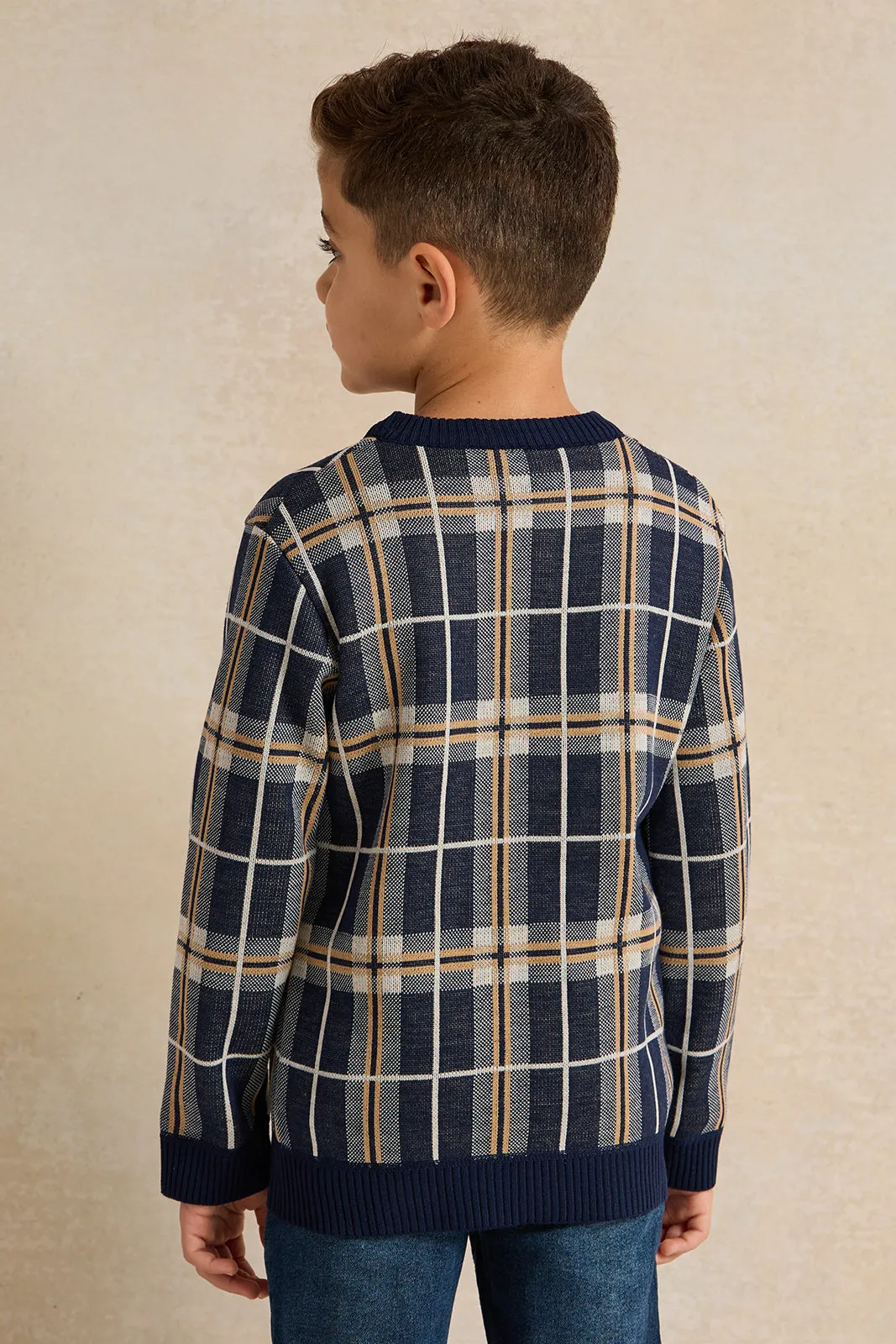 Boys Navy Checkered Pullover sold by Redtag product image thumbnail 3