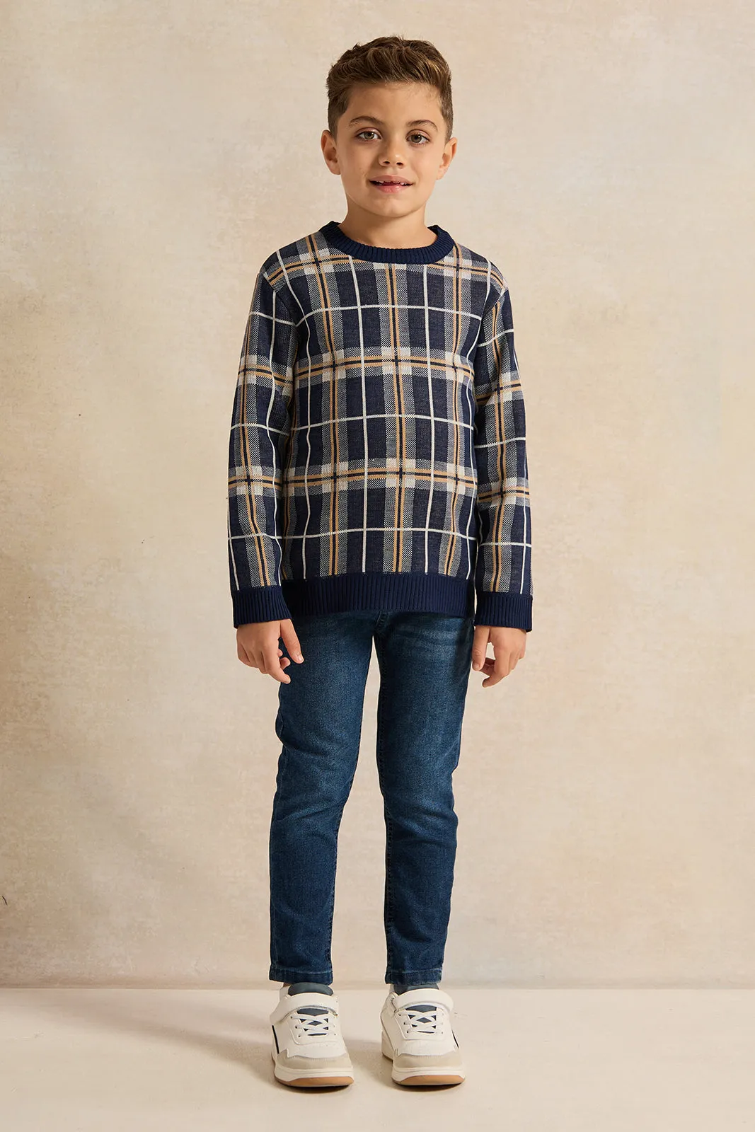 Boys Navy Checkered Pullover sold by Redtag product image thumbnail 2