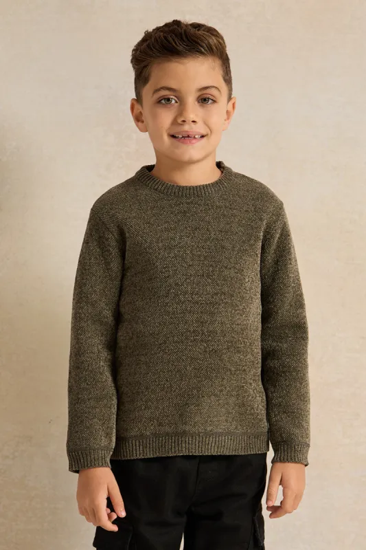 Boys Olive Plain Pullover sold by Redtag