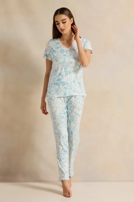 Women White Printed Pajama Set (2 Piece) sold by Redtag