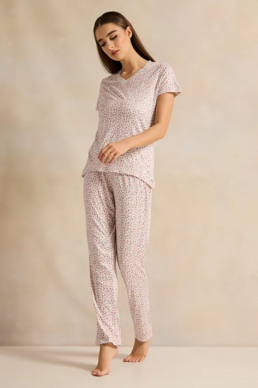 Women Ivory Printed Pajama Set (2 Piece) sold by Redtag