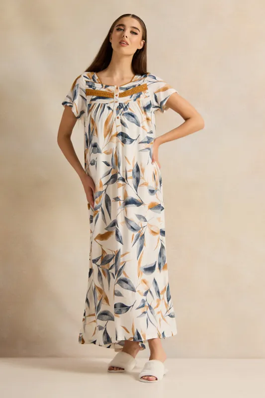 Women White Printed Nightgown sold by Redtag