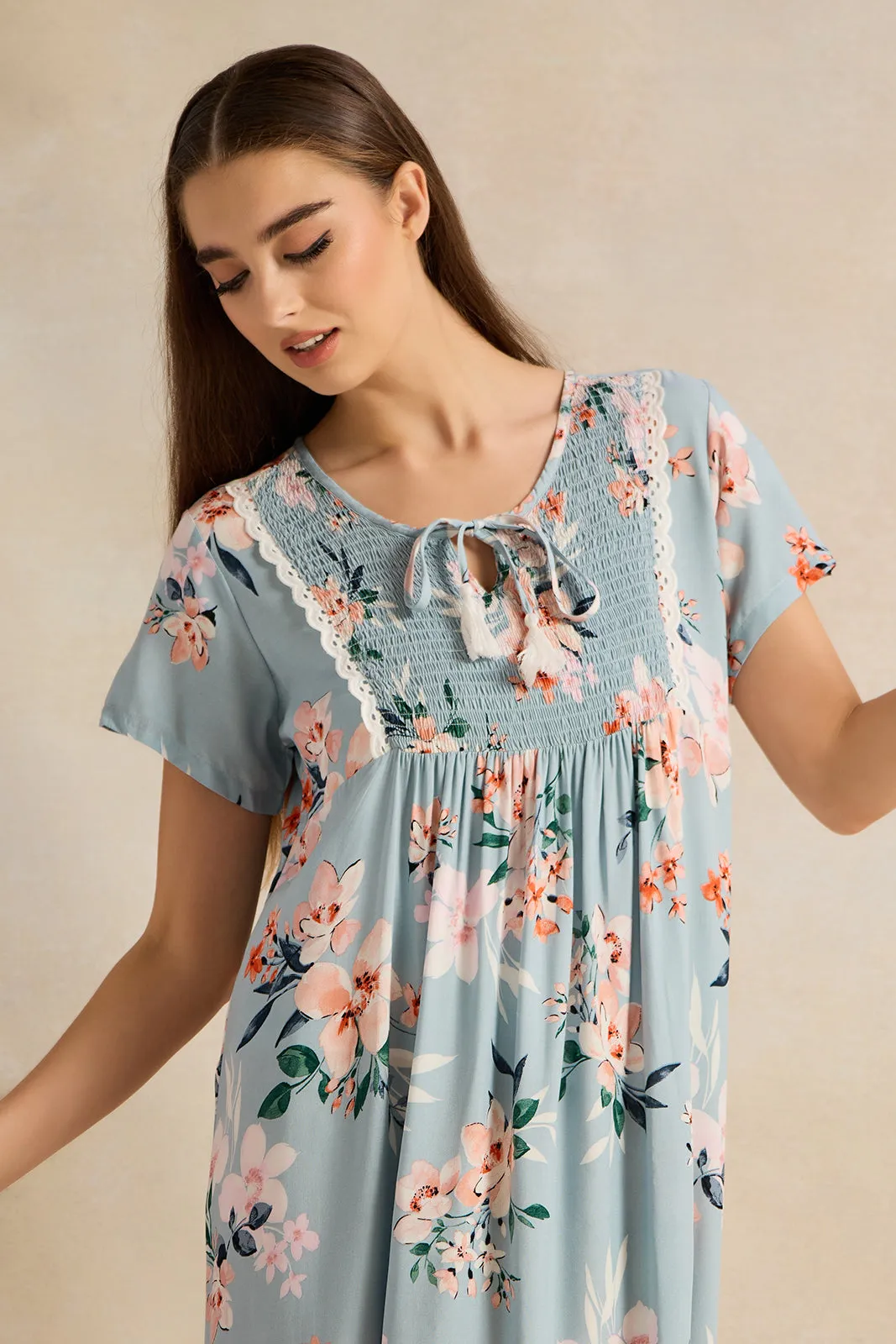 Women Blue Printed Night Gown sold by Redtag product image thumbnail 2