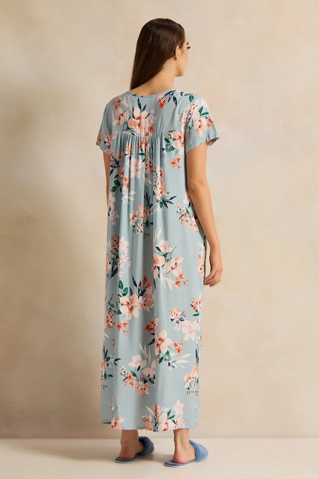 Women Blue Printed Night Gown sold by Redtag product image thumbnail 3