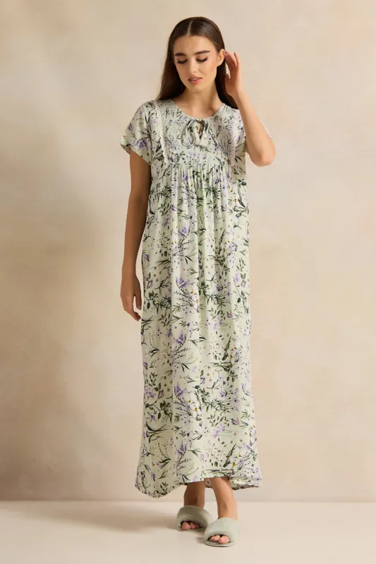 Women White Printed Night Gown sold by Redtag